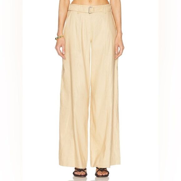 Jonathan Simkhai Amaya Cream Tan Pants Wide Leg Belted Size 0 - Picture 6 of 10